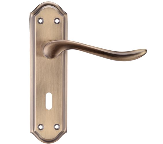 Project Range Lincoln Door Handles On Backplate, Florentine Bronze  (sold in pairs)