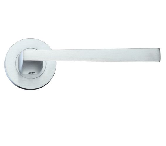 Lupus Lever On Round Rose, Satin Chrome (sold in pairs)