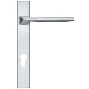 Pavo Euro Lock Multi Point Door Handles On Narrow 220mm Backplate, Satin Chrome (sold in pairs)