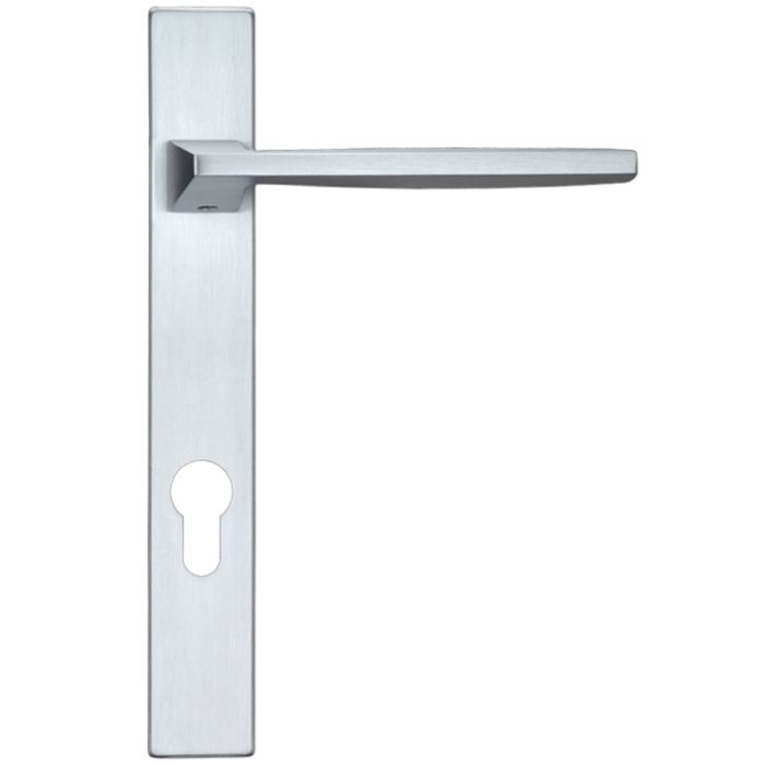 Pavo Euro Lock Multi Point Door Handles On Narrow 220mm Backplate, Satin Chrome (sold in pairs)