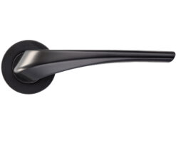 Aries Lever On Round Rose, Powder Coated Black (sold in pairs)