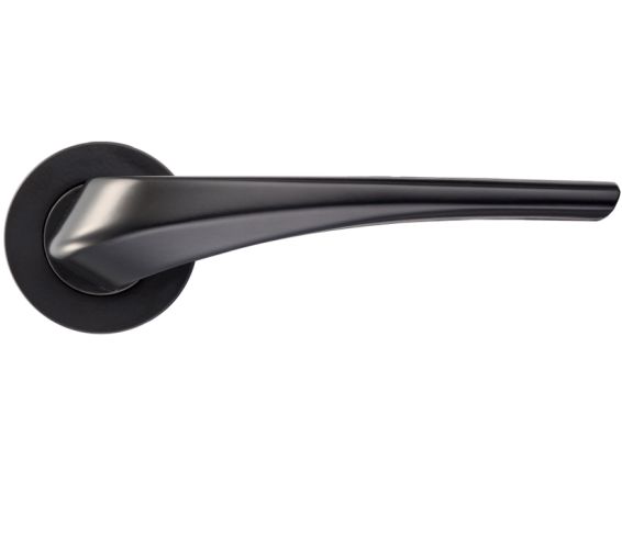 Aries Lever On Round Rose, Powder Coated Black (sold in pairs)
