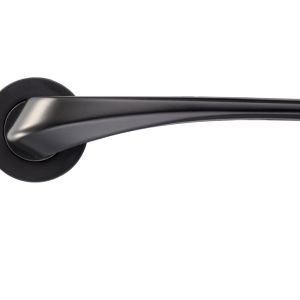 Aries Lever On Round Rose, Powder Coated Black (sold in pairs)
