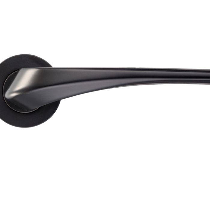 Aries Lever On Round Rose, Powder Coated Black (sold in pairs)