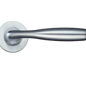 Corvus Lever On Round Rose, Satin Chrome (sold in pairs)