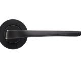 Lyra Lever On Round Rose, Powder Coated Black (sold in pairs)