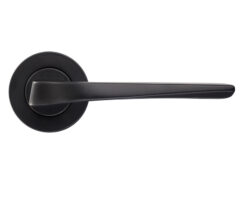 Lyra Lever On Round Rose, Powder Coated Black (sold in pairs)