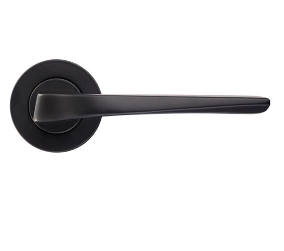 Lyra Lever On Round Rose, Powder Coated Black (sold in pairs)