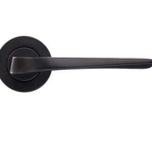 Lyra Lever On Round Rose, Powder Coated Black (sold in pairs)