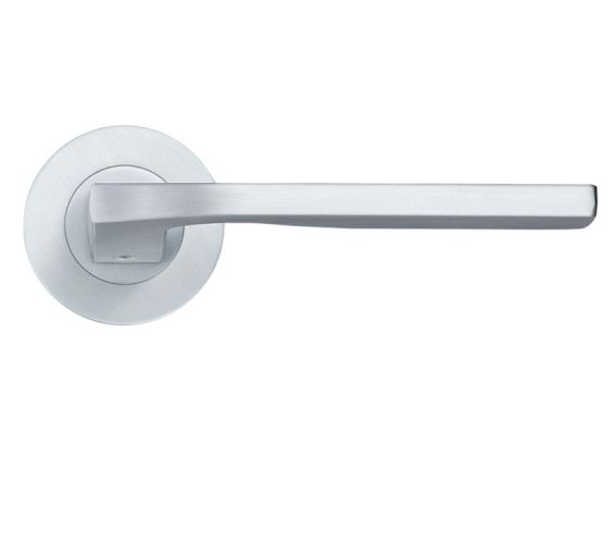 Vela Lever On Round Rose, Satin Chrome (sold in pairs)