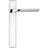 Vela Euro Lock Multi Point Door Handles On Narrow 220mm Backplate, Polished Chrome  (sold in pairs)