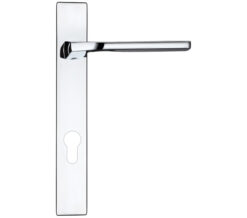 Vela Euro Lock Multi Point Door Handles On Narrow 220mm Backplate, Polished Chrome  (sold in pairs)