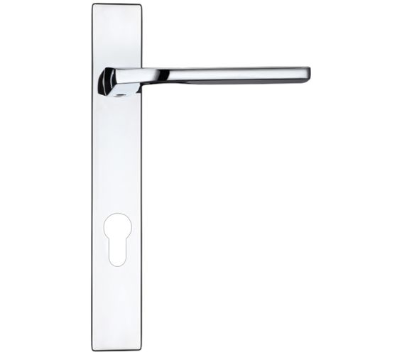 Vela Euro Lock Multi Point Door Handles On Narrow 220mm Backplate, Polished Chrome  (sold in pairs)