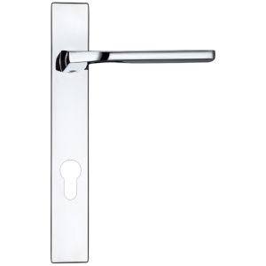 Vela Euro Lock Multi Point Door Handles On Narrow 220mm Backplate, Polished Chrome  (sold in pairs)