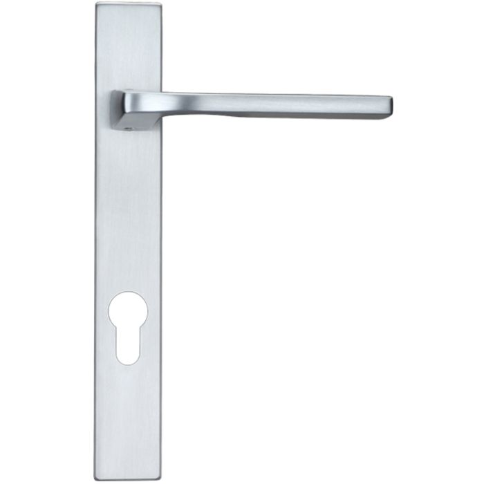 Vela Euro Lock Multi Point Door Handles On Narrow 220mm Backplate, Satin Chrome (sold in pairs)