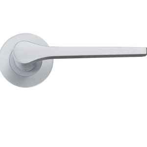 Draco Lever On Round Rose, Satin Chrome (sold in pairs)