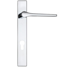 Draco Euro Lock Multi Point Door Handles On Narrow 220mm Backplate, Polished Chrome  (sold in pairs)