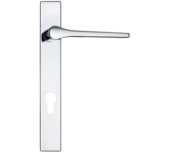 Draco Euro Lock Multi Point Door Handles On Narrow 220mm Backplate, Polished Chrome  (sold in pairs)
