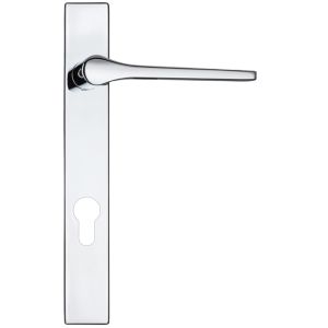 Draco Euro Lock Multi Point Door Handles On Narrow 220mm Backplate, Polished Chrome  (sold in pairs)