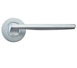 Pavo Lever On Round Rose, Satin Chrome (sold in pairs)