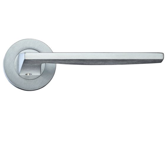Pavo Lever On Round Rose, Satin Chrome (sold in pairs)