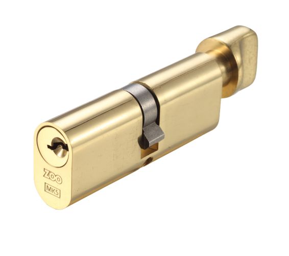 Precision Oval Profile 5 Pin Cylinder & Turns (60mm, 70mm OR 80mm), Polished Brass
