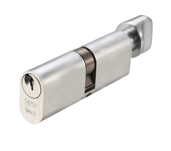 Precision Oval Profile 5 Pin Cylinder & Turns (60mm, 70mm OR 80mm), Satin Chrome