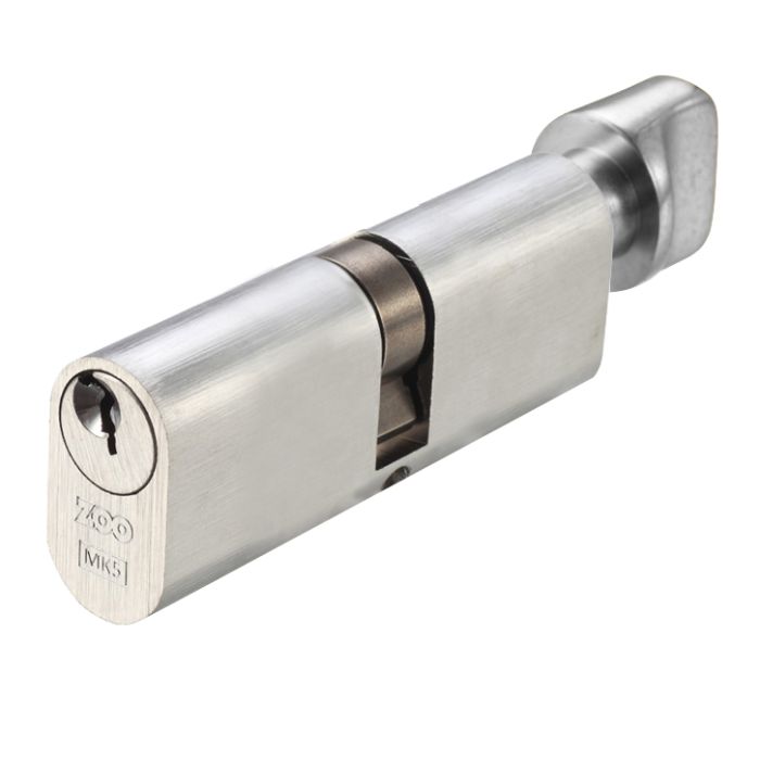 Precision Oval Profile 5 Pin Cylinder & Turns (60mm, 70mm OR 80mm), Satin Chrome