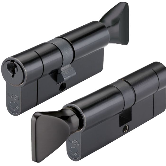 Precision Euro Profile Cylinder & Turn (Various Sizes), Black