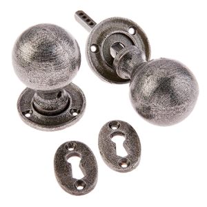 Jedo Collection Valley Forge Round Mortice Door Knob (73mm x 53mm), Pewter Patina (Sold In Pairs)