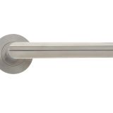 Mitred Lever On Round Rose, Satin Stainless Steel  (sold in pairs)