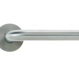 Radius Lever On Round Rose, Satin Stainless Steel  (sold in pairs)