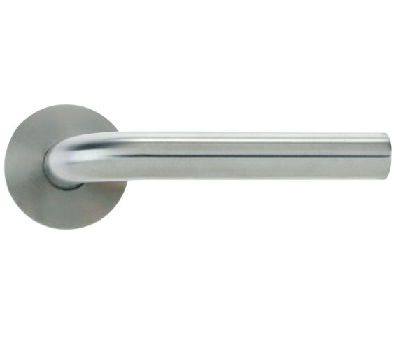 Radius Lever On Round Rose, Satin Stainless Steel  (sold in pairs)