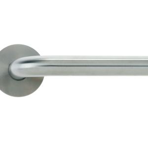 Radius Lever On Round Rose, Satin Stainless Steel  (sold in pairs)
