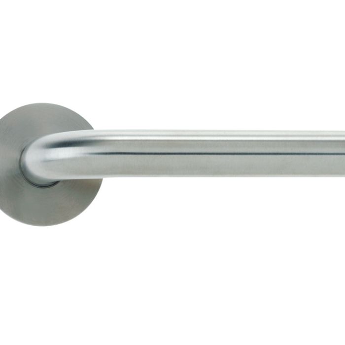 Radius Lever On Round Rose, Satin Stainless Steel  (sold in pairs)