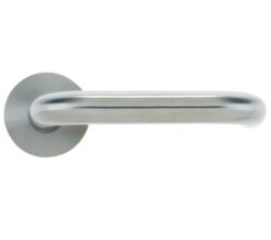 RTD Lever On Round Rose, Satin Stainless Steel  (sold in pairs)