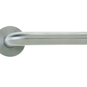 Radius Lever On Round Rose, Satin Stainless Steel  (sold in pairs)