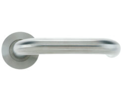 RTD Lever On Round Rose, Satin Stainless Steel  (sold in pairs)