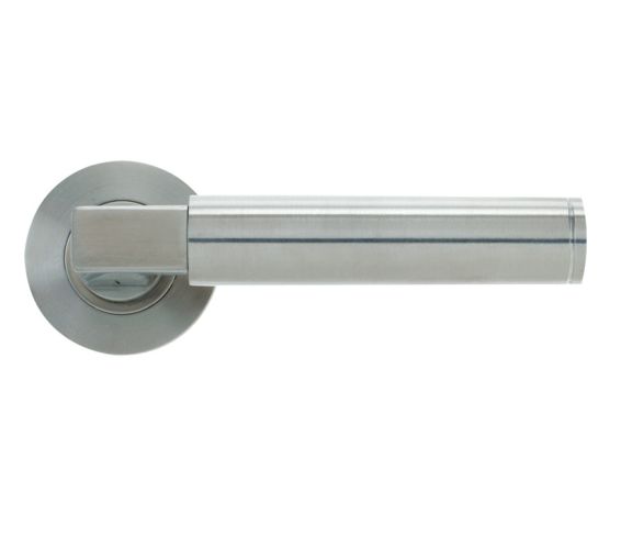 Hardware   Berlin Designer Lever On Round Rose, Satin Stainless Steel  (sold in pairs)