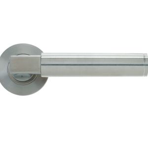 Hardware   Berlin Designer Lever On Round Rose, Satin Stainless Steel  (sold in pairs)