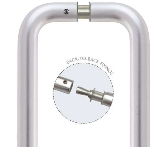 Architectural Aluminium Back To Back Pull Handles (19mm OR 22mm Bar Diameter), Satin Aluminium