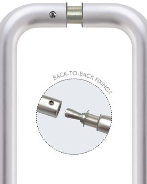 Architectural Aluminium Back To Back Pull Handles (19mm OR 22mm Bar Diameter), Satin Aluminium