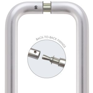 Architectural Aluminium Back To Back Pull Handles (19mm OR 22mm Bar Diameter), Satin Aluminium