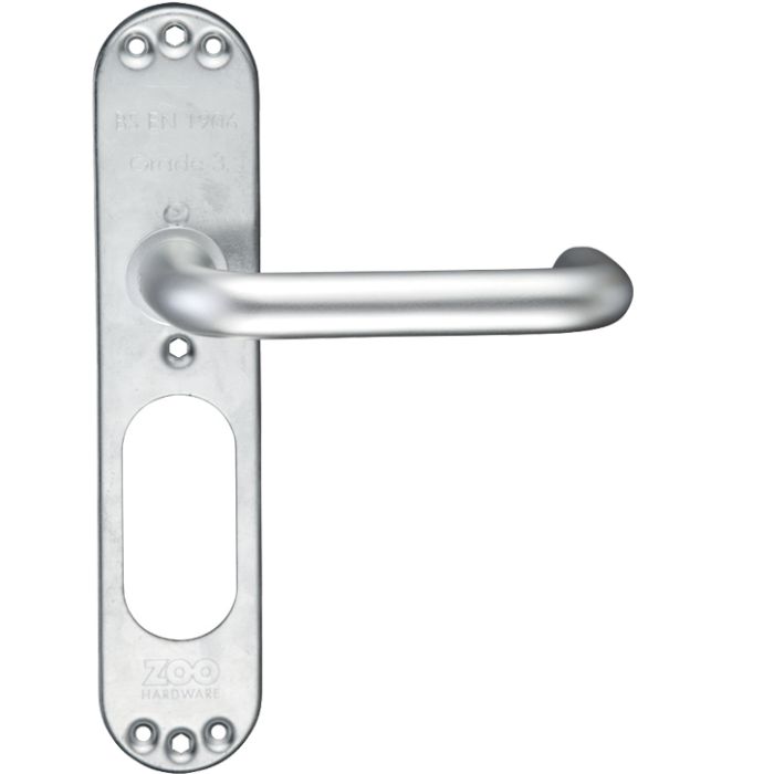 Architectural Aluminium RTD Lever On Inner Long Backplate, Satin Aluminium