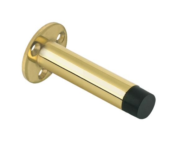 Cylinder Door Stop With Rose (76mm), Polished Brass