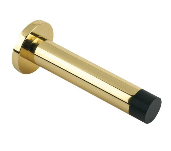 Cylinder Door Stop With Rose (80mm), Polished Brass