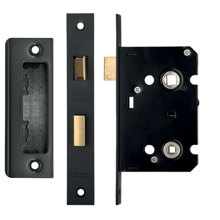 Contract Bathroom Lock (64mm OR 76mm), Powder Coated Black