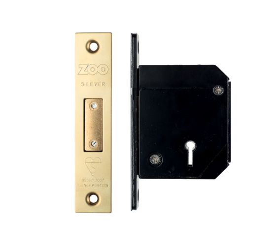 British Standard 5 Lever Chubb Retro-Fit Dead Lock (67mm OR 80mm), PVD Stainless Brass