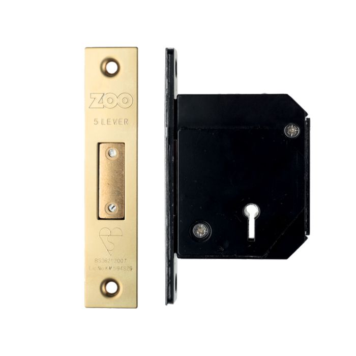 British Standard 5 Lever Chubb Retro-Fit Dead Lock (67mm OR 80mm), PVD Stainless Brass