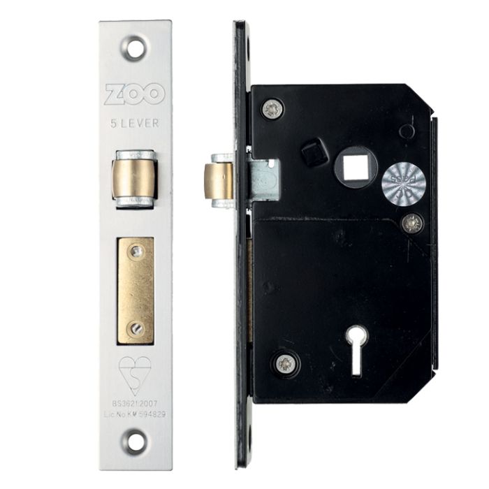 British Standard 5 Lever Chubb Retro-Fit Roller Sash Lock (67mm OR 80mm), Satin Stainless Steel
